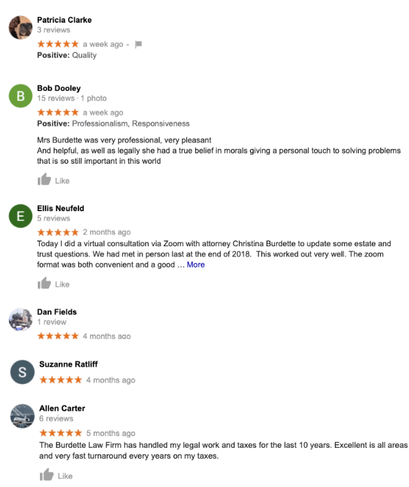 Client reviews of the Burdette Law Firm
