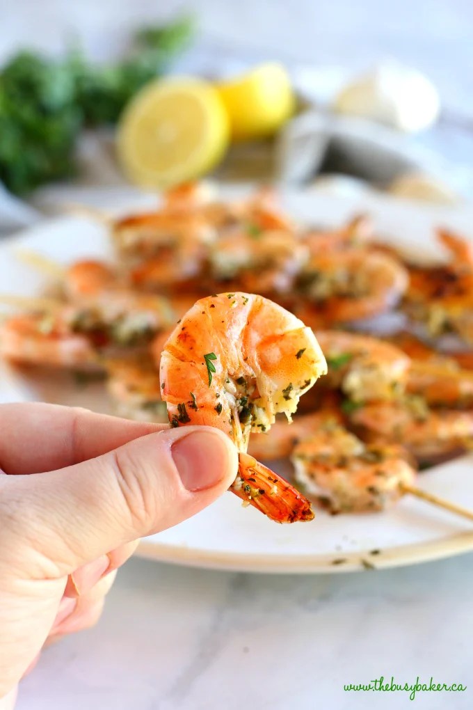 Lemon Garlic Grilled Shrimp Skewers The Busy Baker