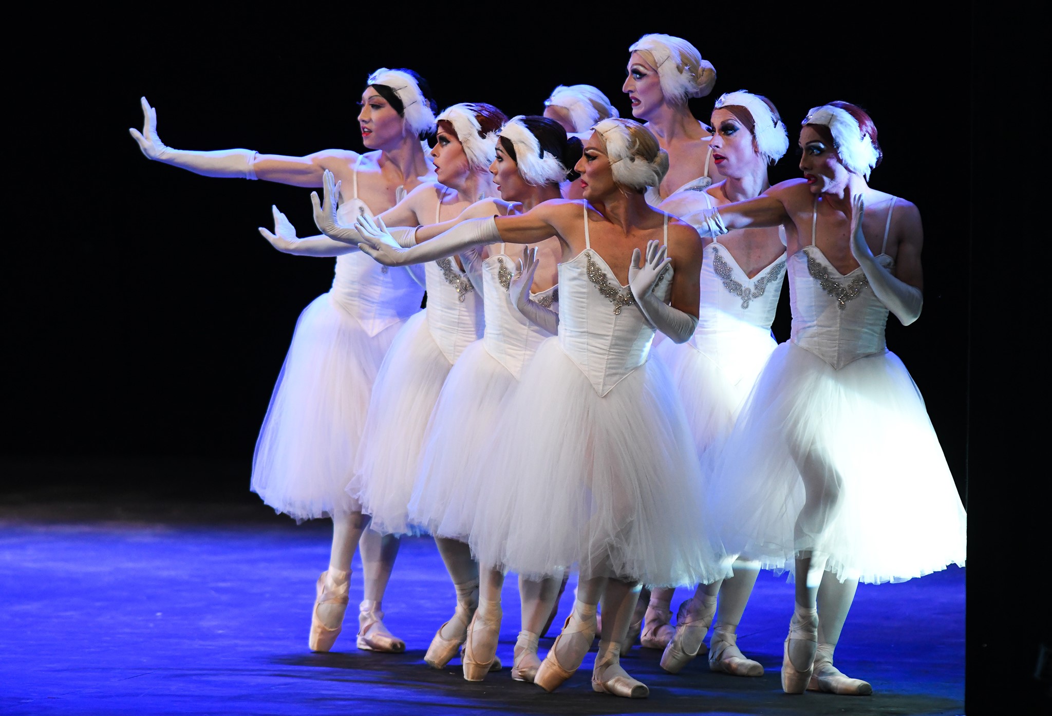 Les Ballets Trockadero de Monte Carlo all male comic ballet on stage