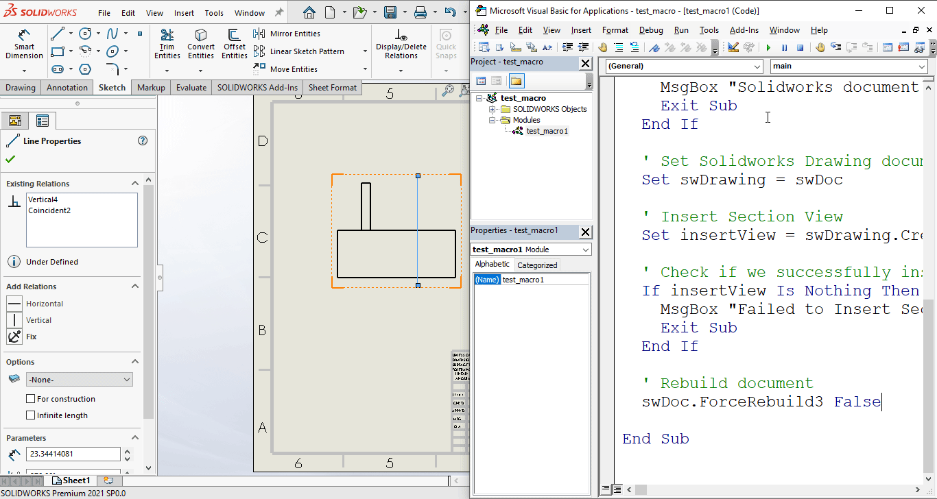 Solidworks VBA Macro Insert Section View The CAD Coder