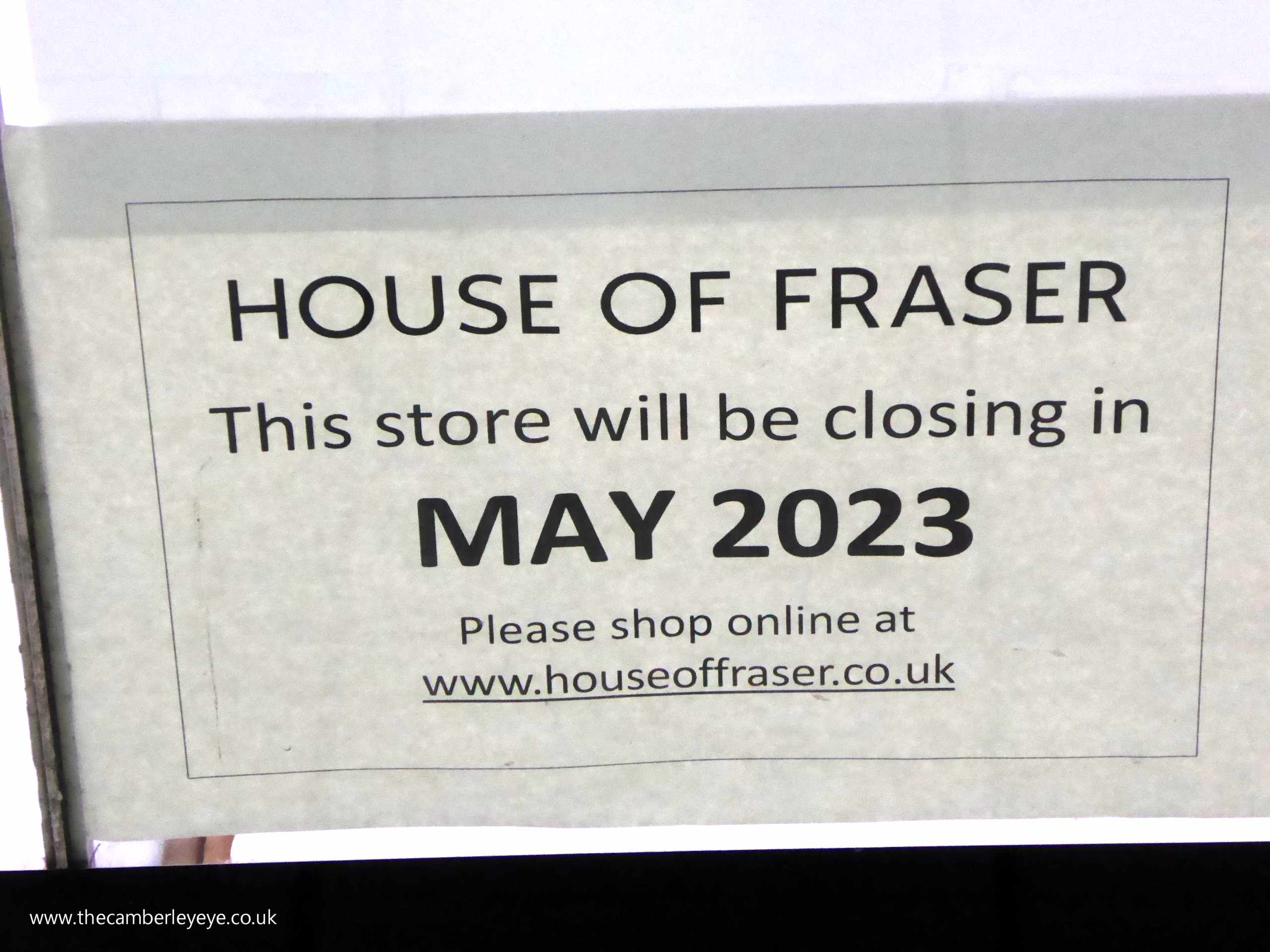 House of Fraser to close The Camberley Eye