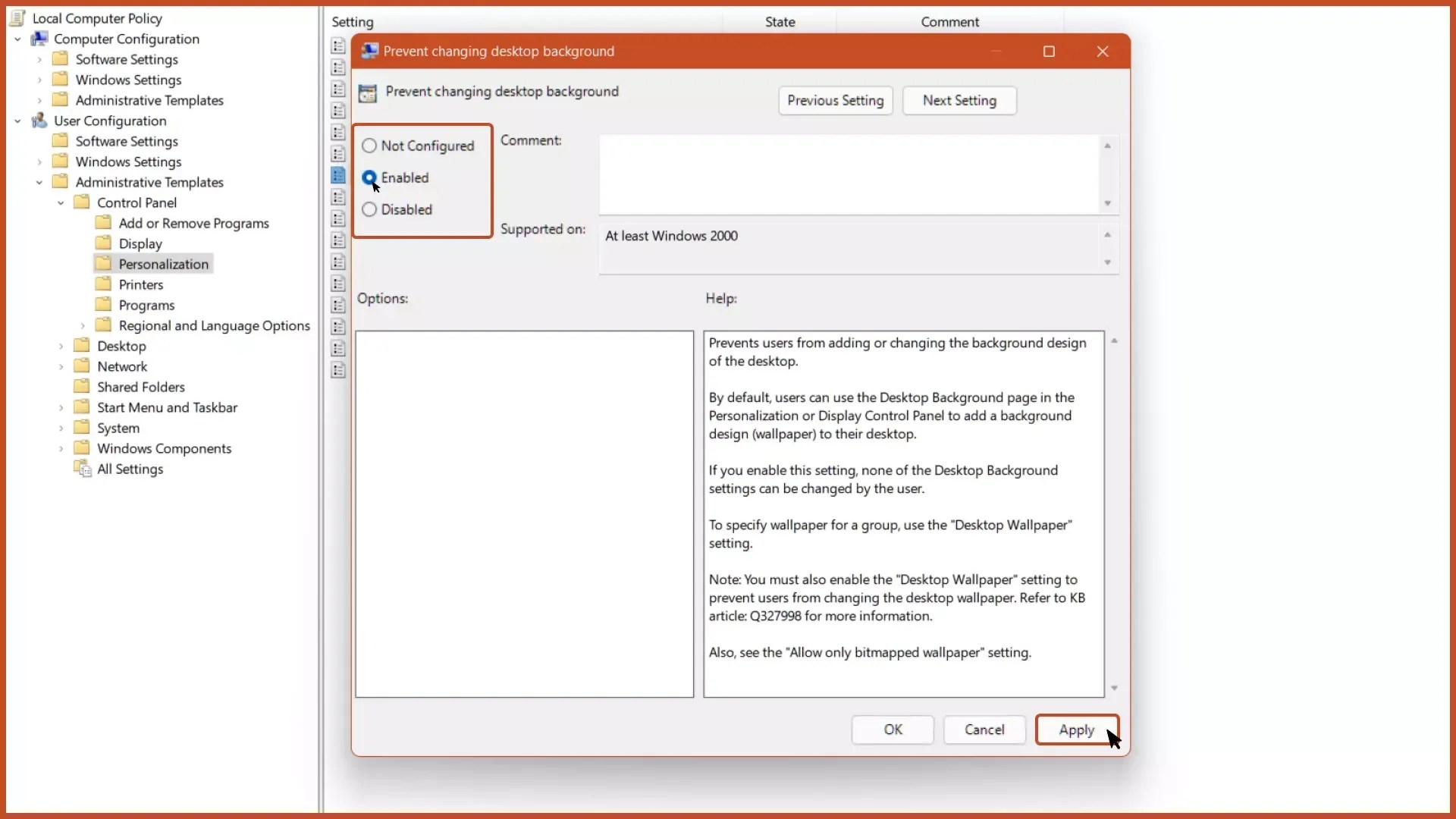 How To Prevent Users from Changing Wallpaper in Windows 11