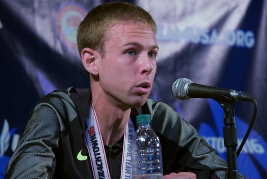 Galen Rupp speaks at a news conference during the 2016 U.S. Olympic Trials in Eugene, Ore. 