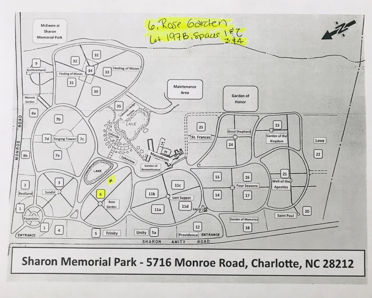 4 Single Grave Spaces for Sale 4500ea! Sharon Memorial Park Charlotte