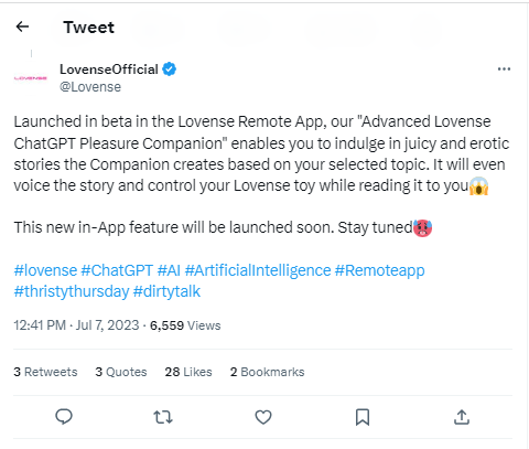 Dirty Talk AI: ChatGPT Integrated Into a Sex Toy, Creates 'Buzz'