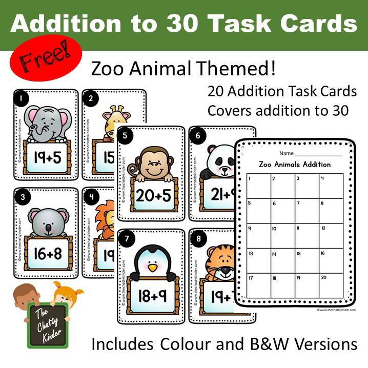 Zoo Animals Addition to 30 Task Cards The Chatty Kinder