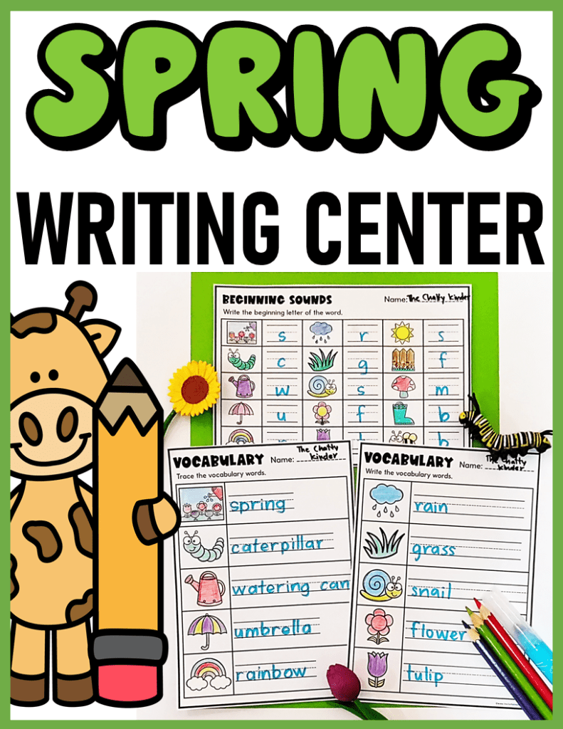 Kindergarten Spring Writing Centers and Sentence Building Activity