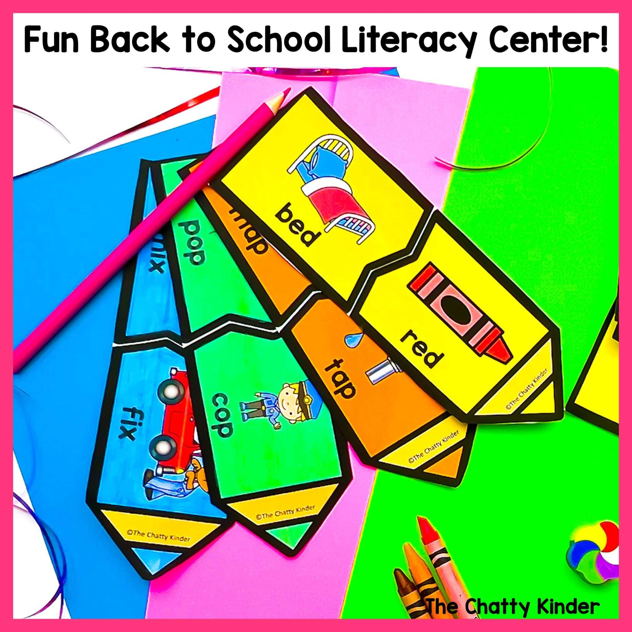 Pencils Rhyming Puzzles Activity Kindergarten Back to School Literacy