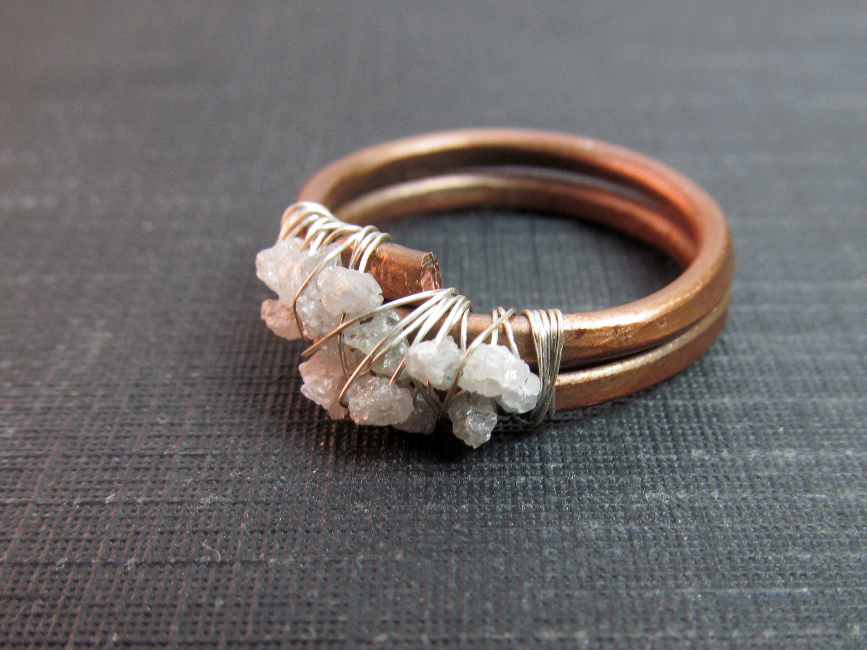 Double Band Raw Uncut Rough Diamond Ring {Copper} The Chestnut