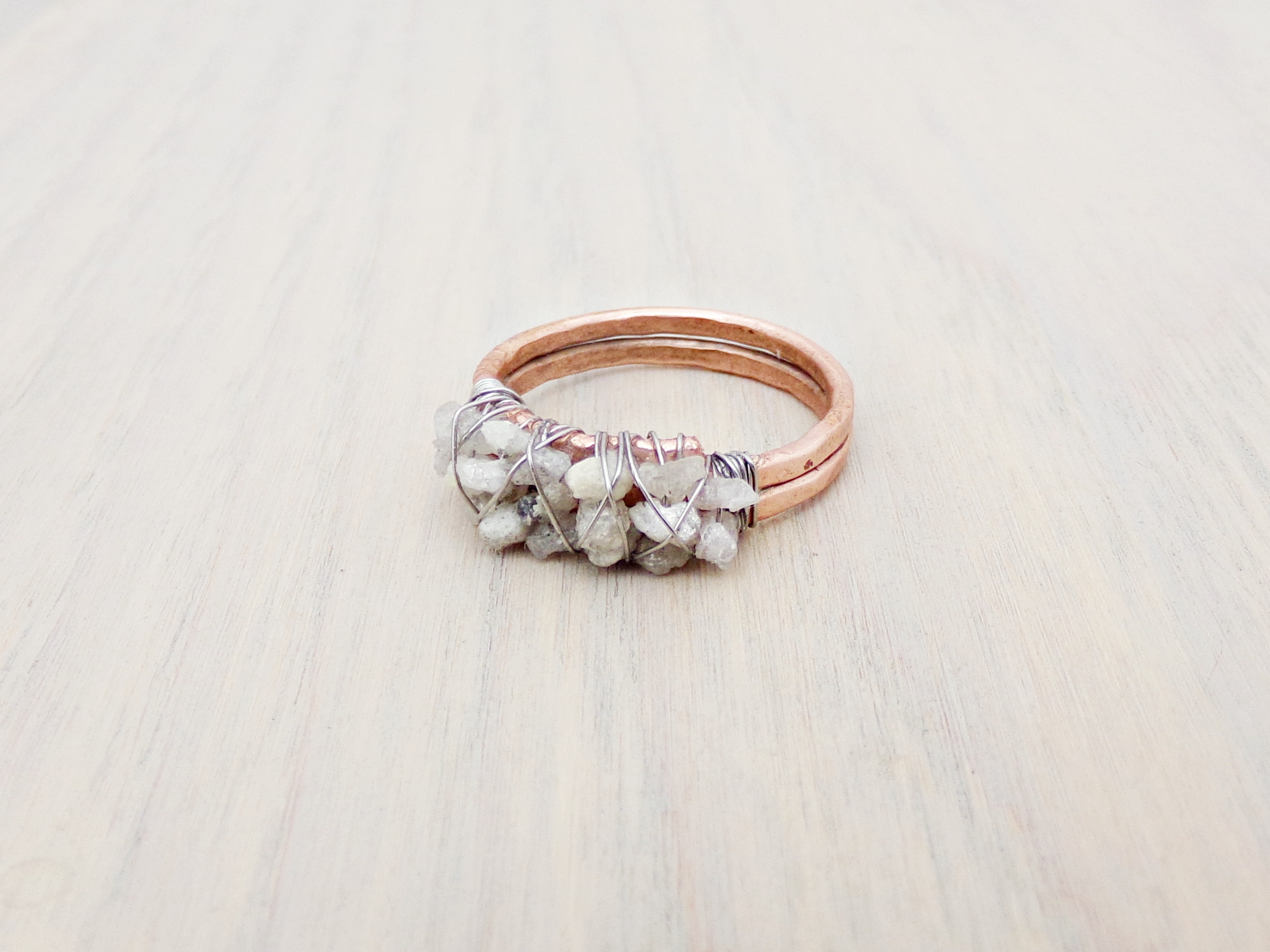 Double Band Raw Uncut Rough Diamond Ring {Copper} The Chestnut