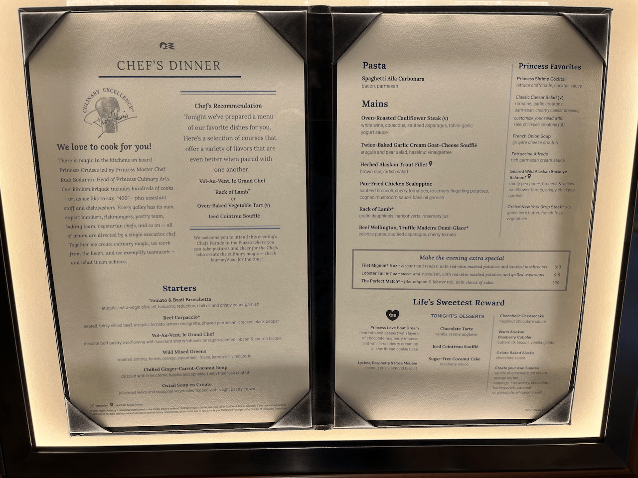 Main Dining Room menus on Majestic Princess The Chill Cruiser