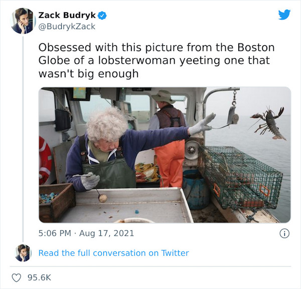 Photo of lobsterwoman yeeting lobster off boat gets the meme treatment