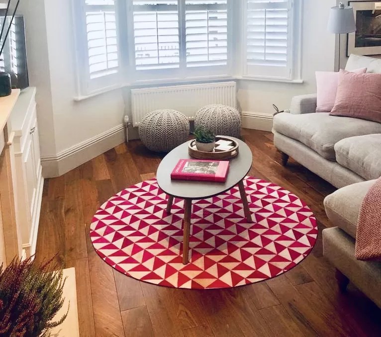 Pink White Triangle Round Rug 1.5m The Cinnamonroom