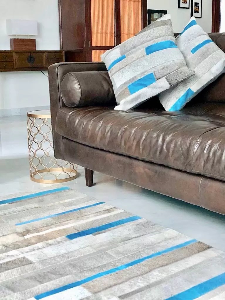 Vibrant Blue Grey Stripe Hide Rug The Cinnamon Room