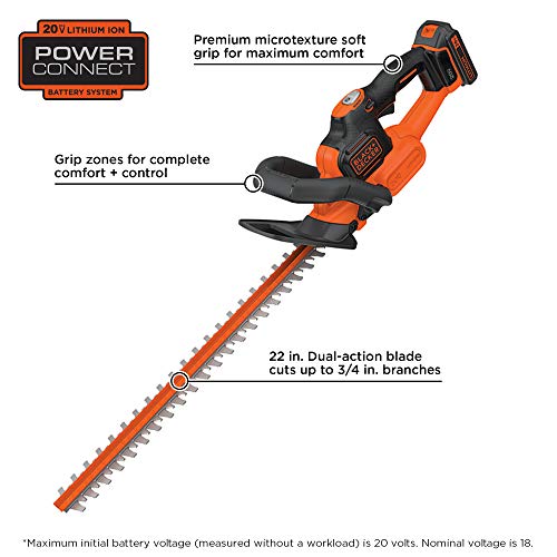 BLACK+DECKER 20V MAX Cordless Hedge Trimmer with Powercut