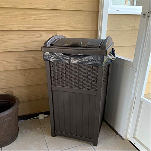 30 Gallon Trash Can, Outdoor Resin Wicker Tall Waste Basket with Lid
