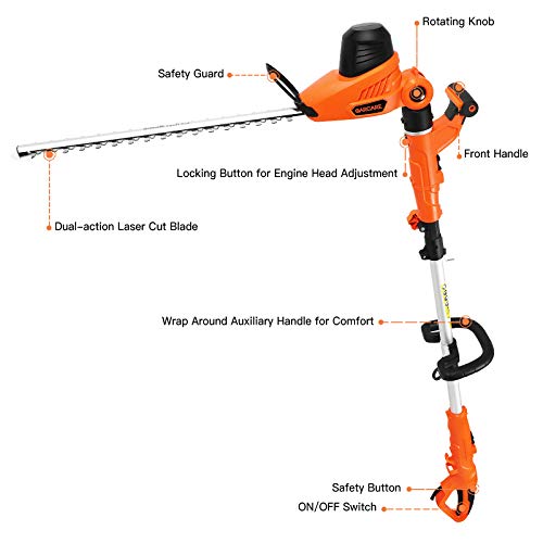 GARCARE Electric Hedge Trimmers Corded 4.8A Pole Hedge Trimmer Corded