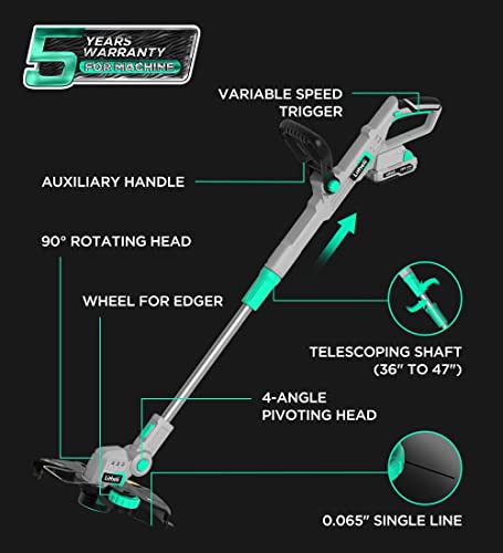 Litheli Cordless String Trimmer 12 Inch, 20V Battery Grass Trimmer