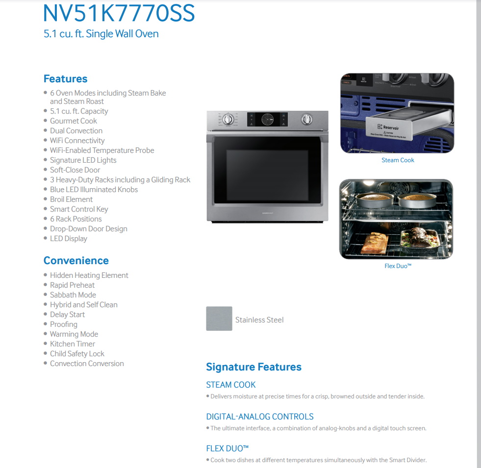 Samsung 30in Flex Duo Convection European Element Wall Oven (Stainless