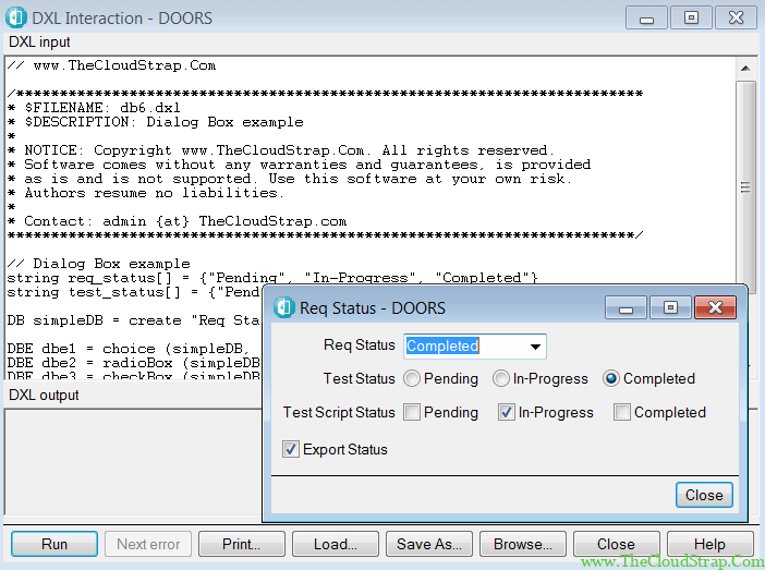 DOORS DXL Dialog Box » TheCloudStrap