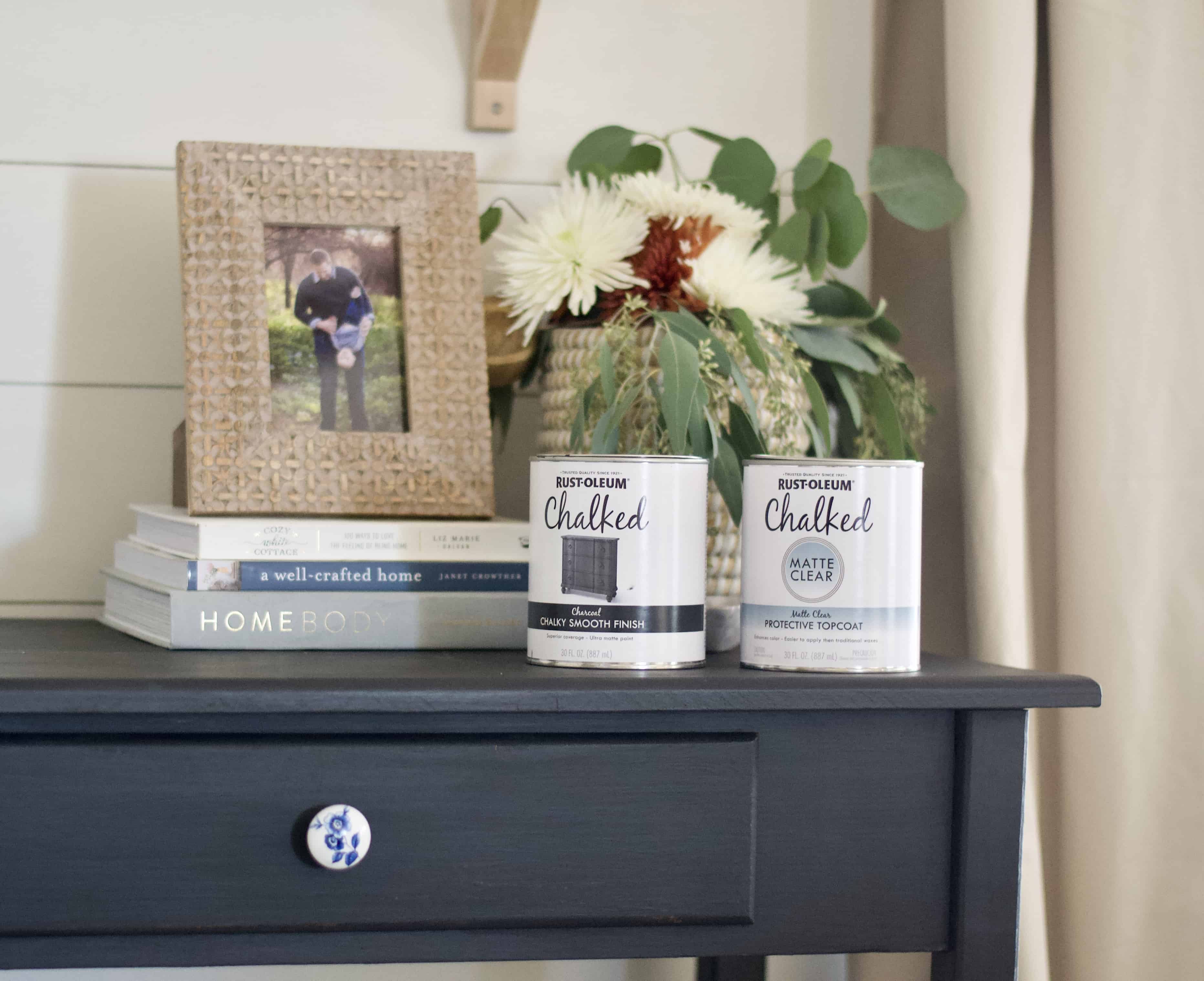 Thrifted desk makeover with Rustoleum chalk paint. The