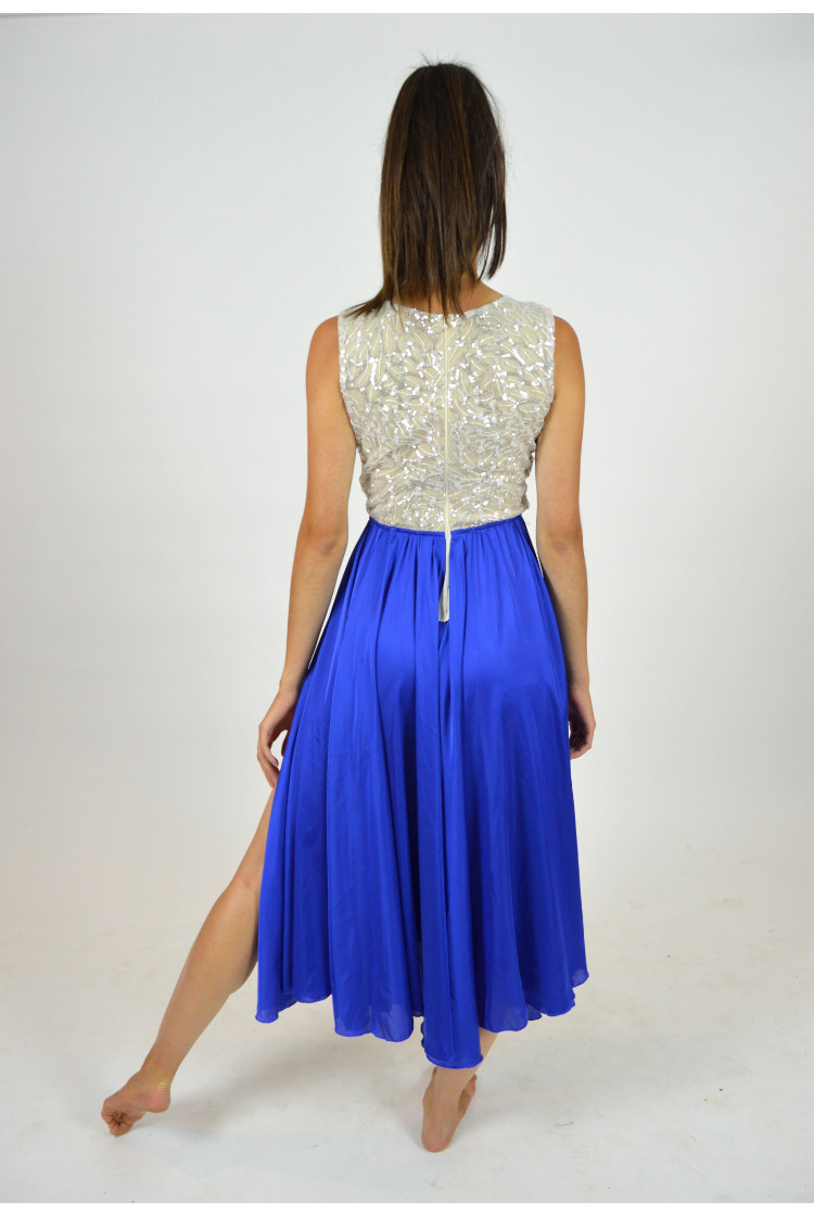 ROYAL BLUE AND CHAMPAGNE LYRICAL DRESS The Costume Closet