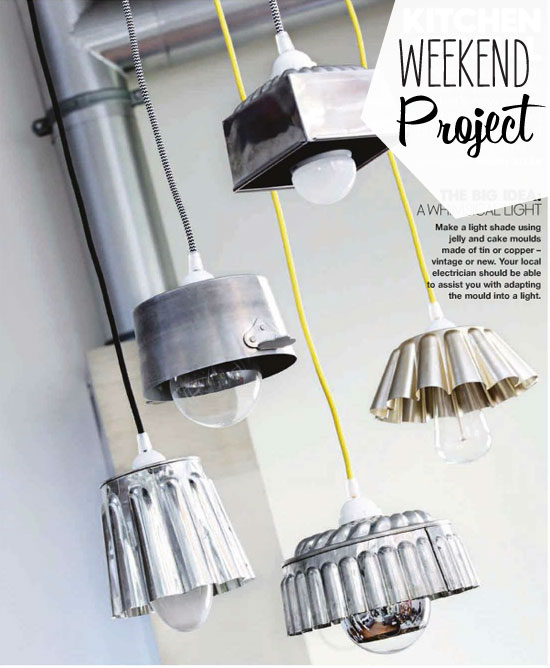 Turn all those old discarded odd pots and pans into hanging light fixtures for a vintage industrial look perfect for a kitchen or bathroom