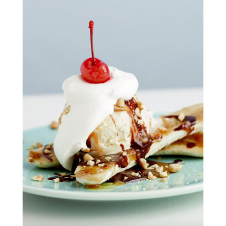 Martha Stewart...Grilled Banana Splits Hot Fudge and Rum Caramel Sauce
