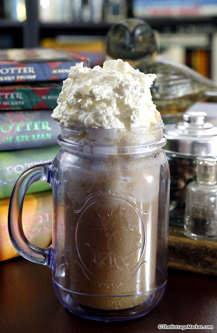 Serve this butterbeer ice cream float in a mason jar for the extra magical effect!