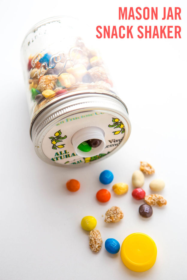 This mason jar is used as a snack holder when you're on the go.
