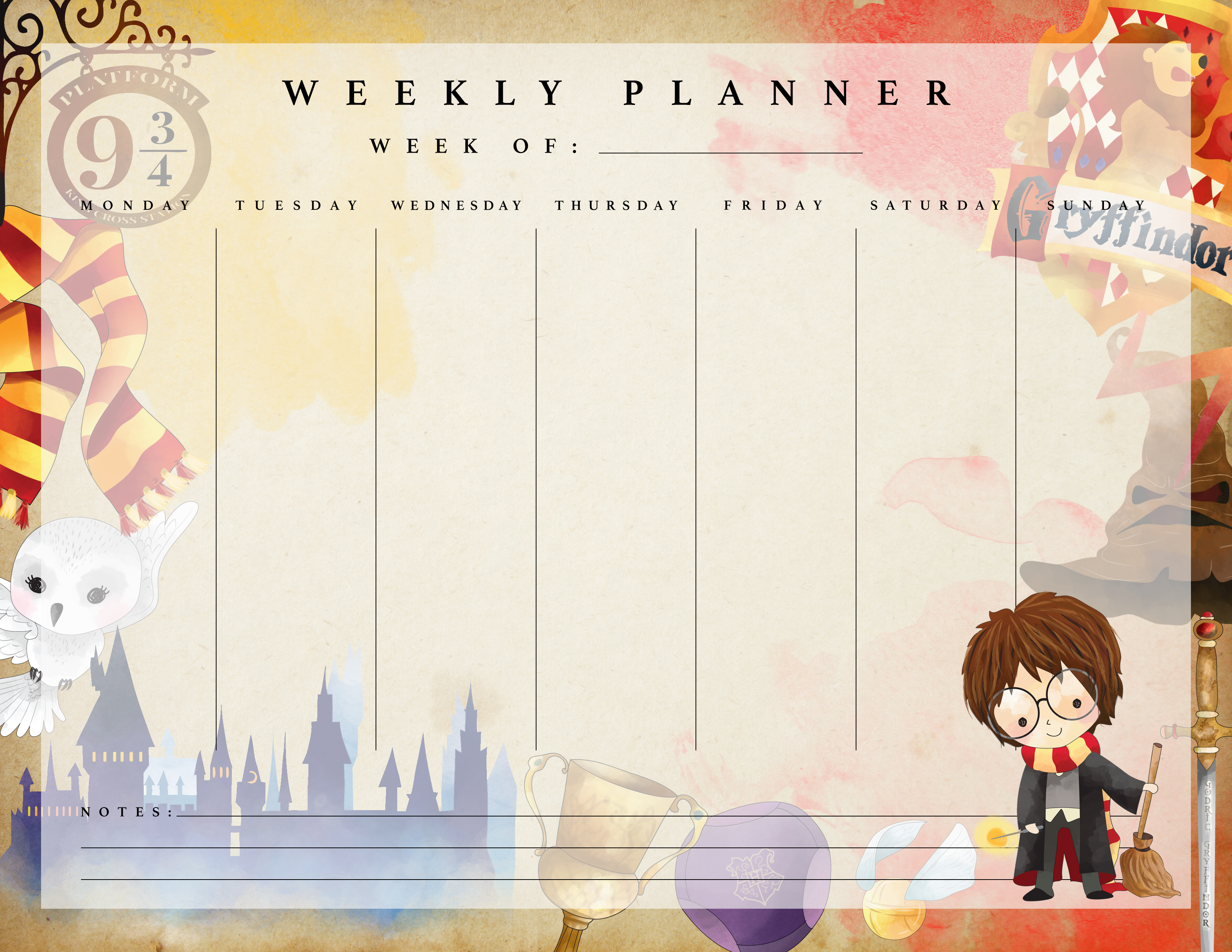 free printable harry potter weekly planner the cottage market