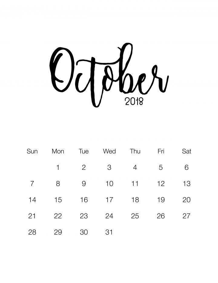 Free Printable 2018 Minimalistic Design Calendar - October