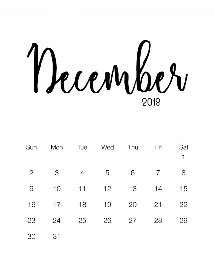 December 2018 - Minimalistic Design Calendar