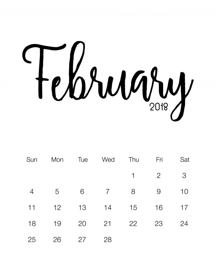 February 2018 - Minimalistic Design Calendar