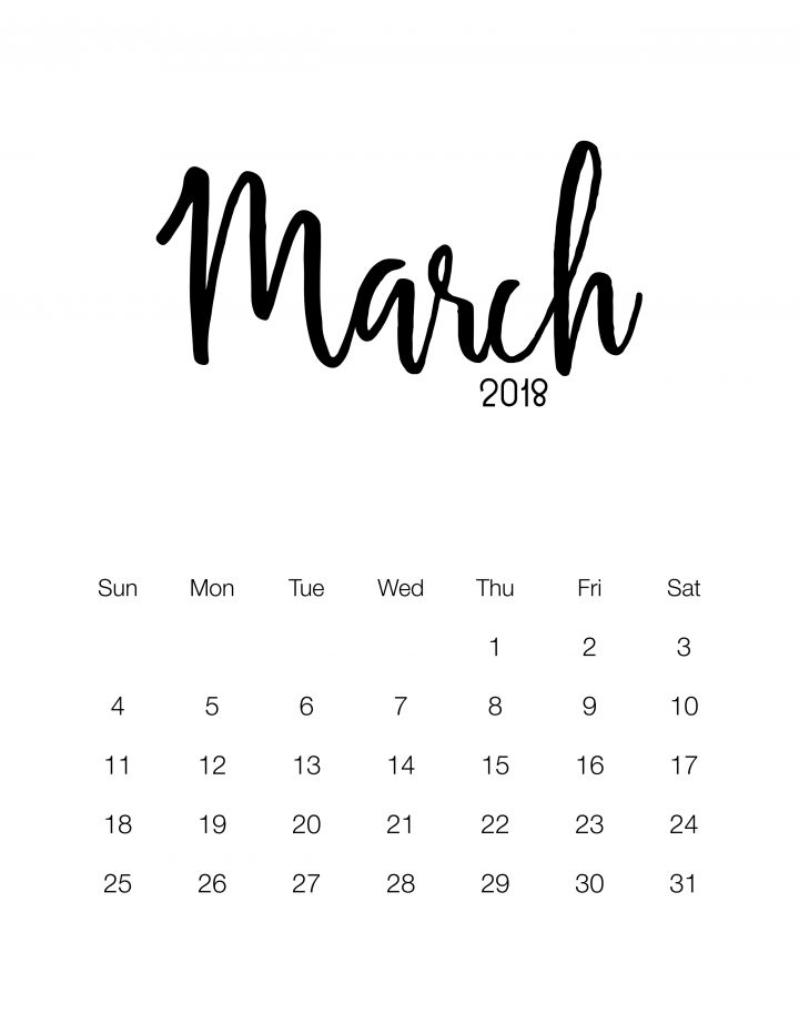 March 2018 - FREE Minimalistic Design Calendar Printable