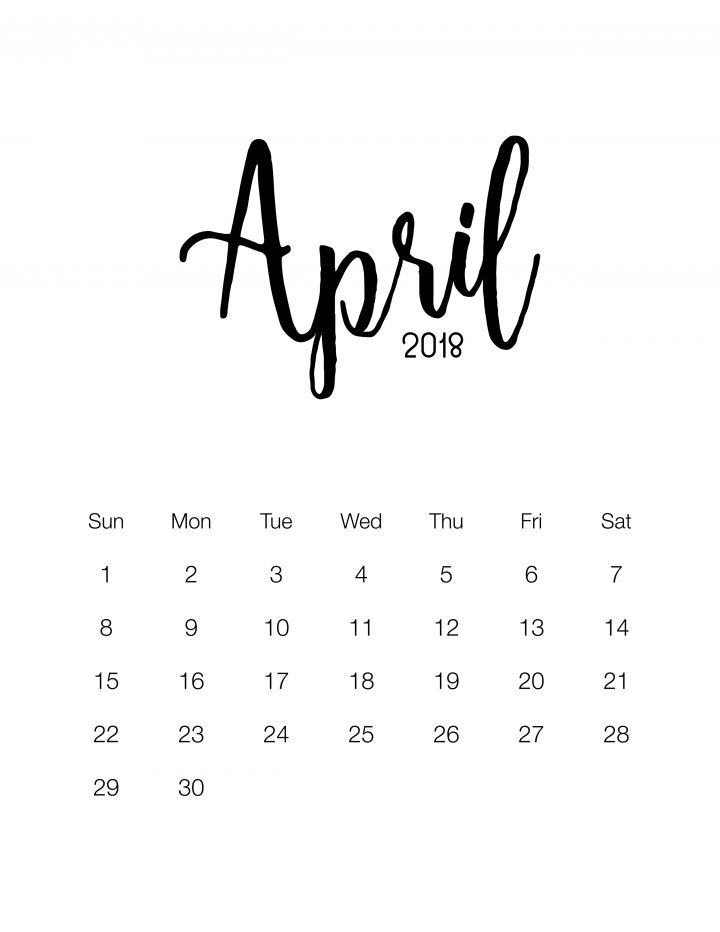 Free Minimalistic Design Calendar for 2018 - April 