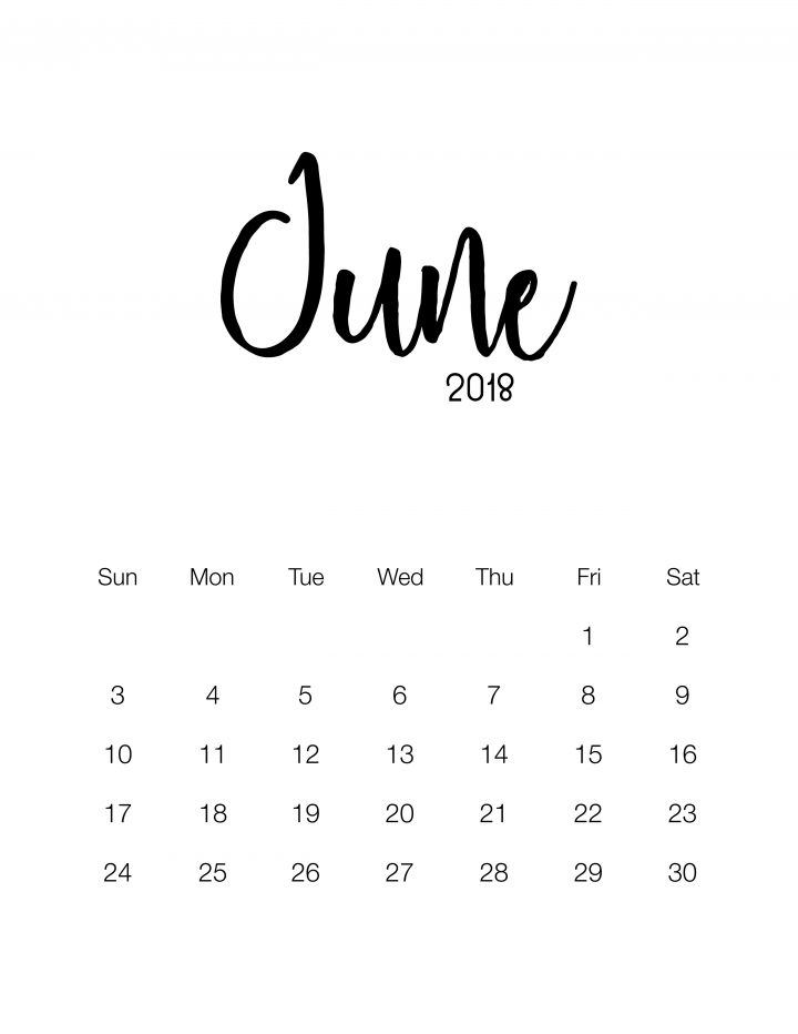 June 2018 - Minimalistic Design Calendar