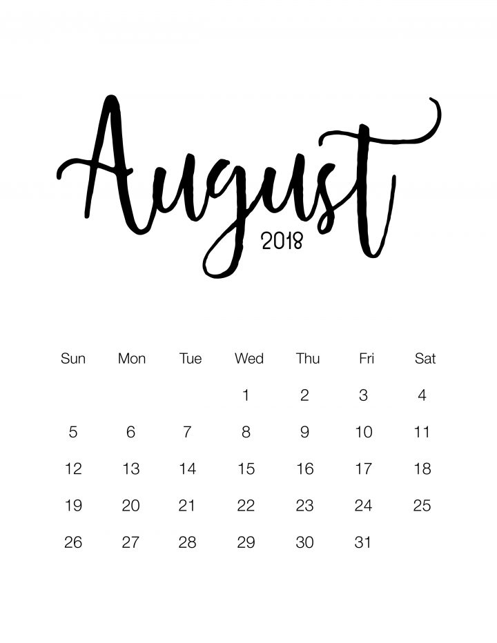 August 2018 - Minimalistic Design Calendar