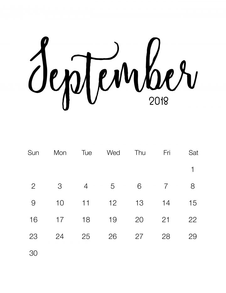 Free Printable Minimalistic Design Calendar - September 2018