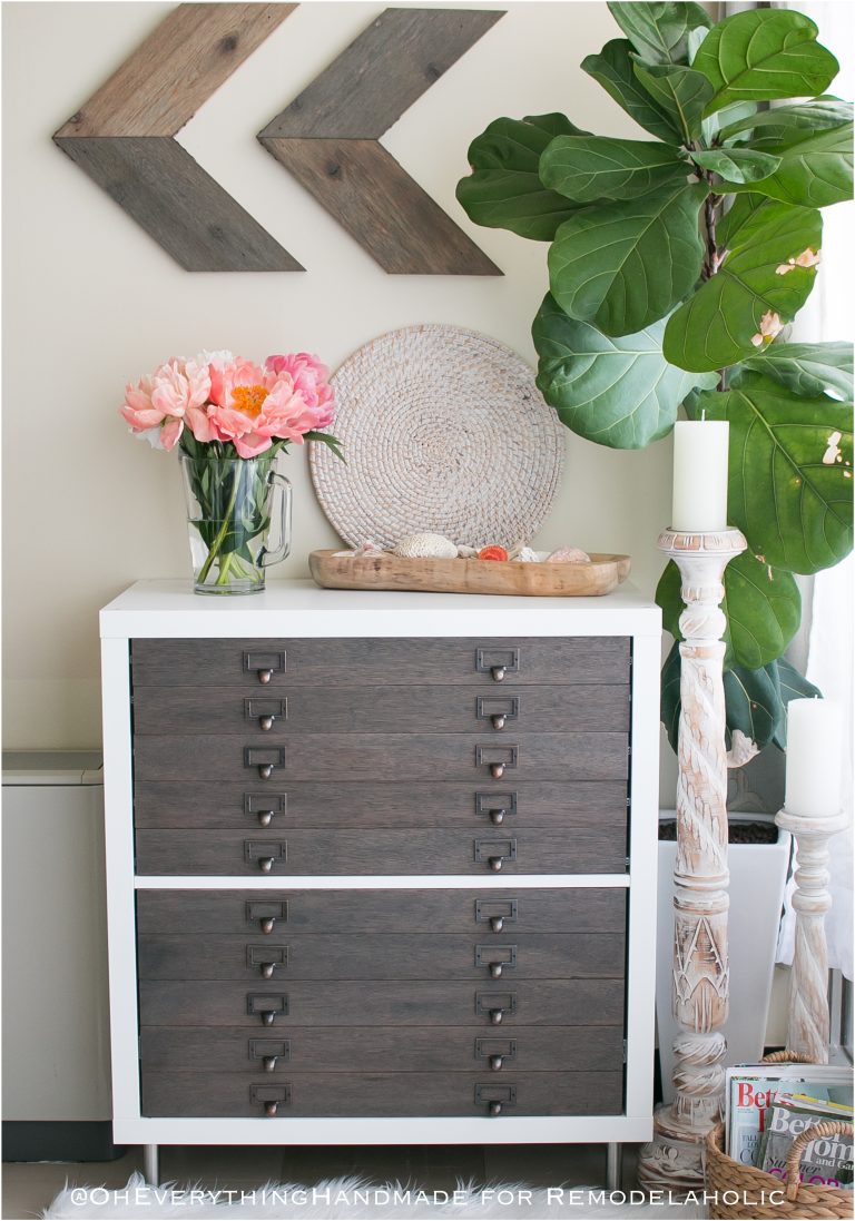 This contemporary side table looks great with a dark espresso stain and white paint