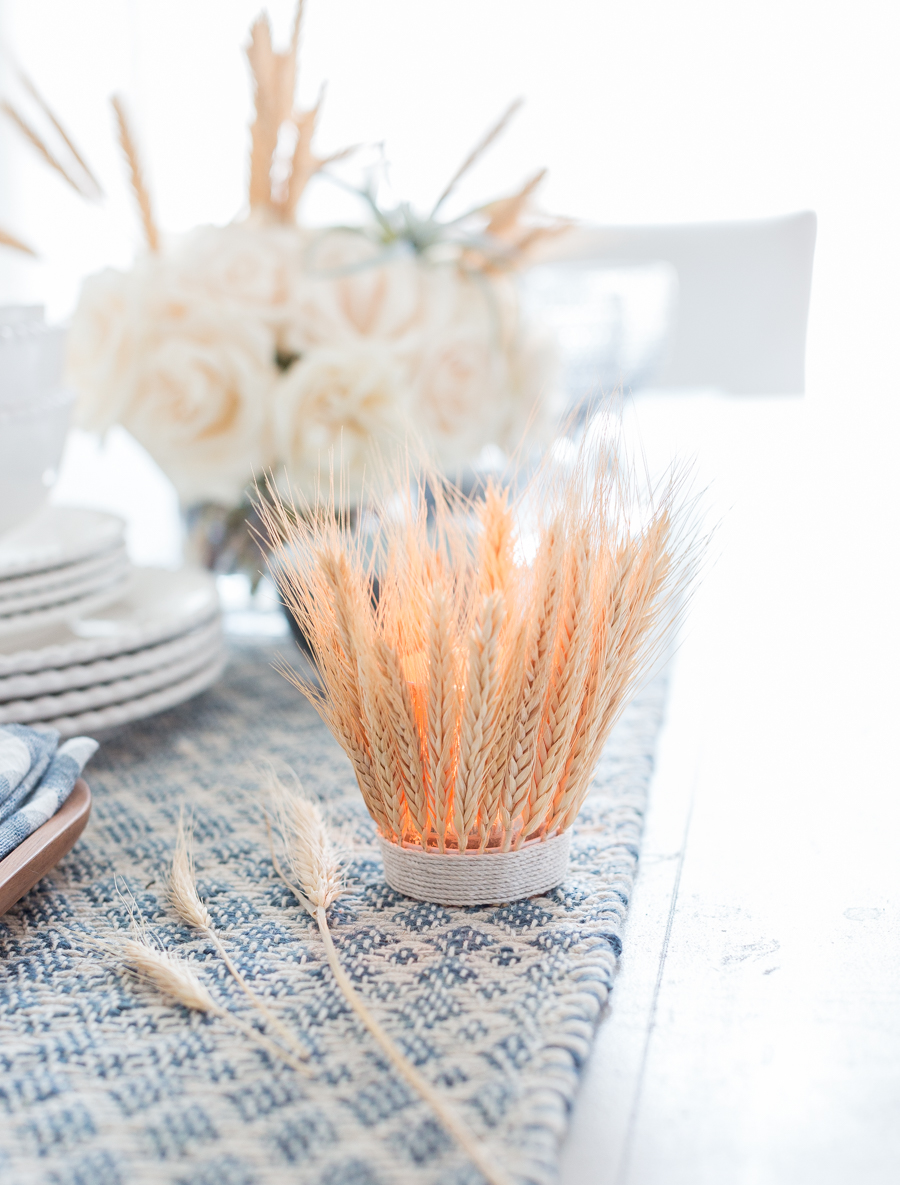 These DIY candle holders made from pieces of wheat are great for a farmhouse.