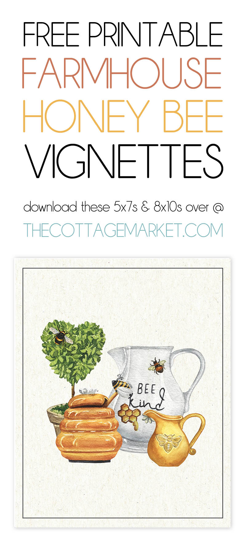 These Free Printable Farmhouse Honey Bee Vignettes are going to add a touch of Charm to your Home for sure.