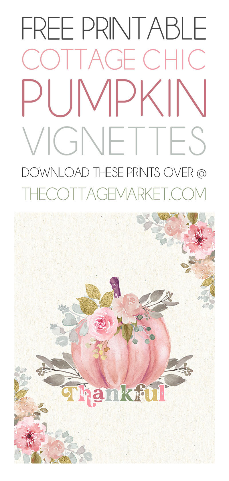 Come and checkout these Adorable Free Printable Cottagecore Pumpkin Vignettes that put a little Pink into your Fall!