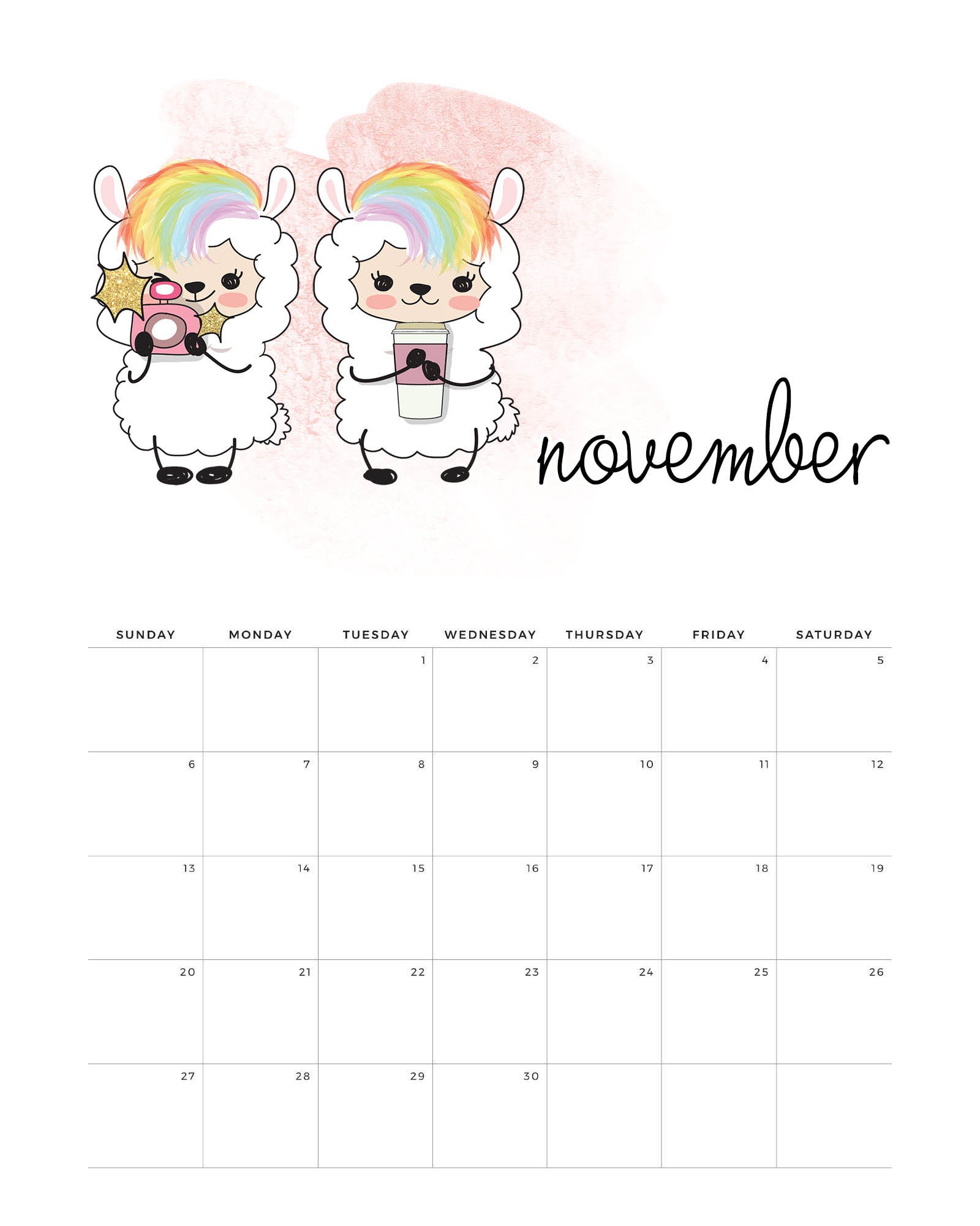 Free Printable 2022 Kawaii Llama Calendar - The Cottage Market