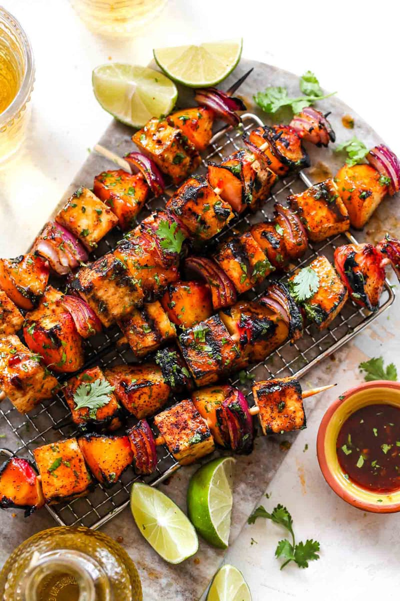 Chili Lime Tofu Peach Skewers