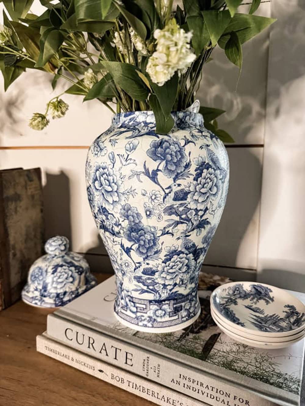 Upcycle Thrifted Ginger Jar Blue and White Chinoisserie