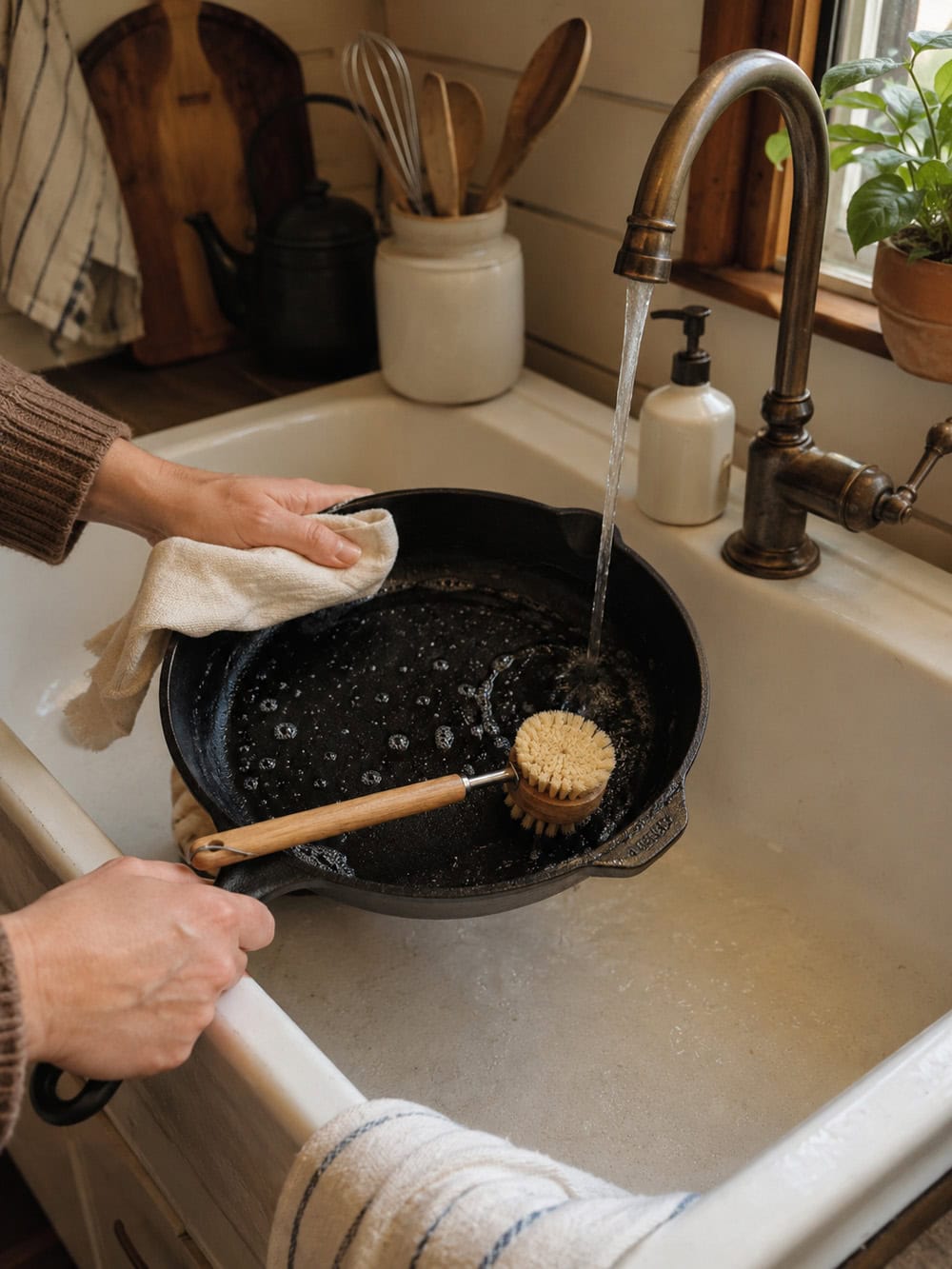Seasoned Cast-Iron Cookware surface that should not be cleaned with vinegar from The Cottage Market