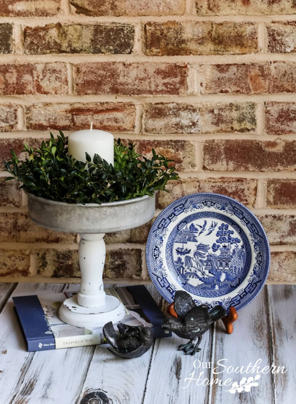 Thrifted Cake Pans and Candlesticks Become Farmhouse Candle Holders thrift store upcycle idea