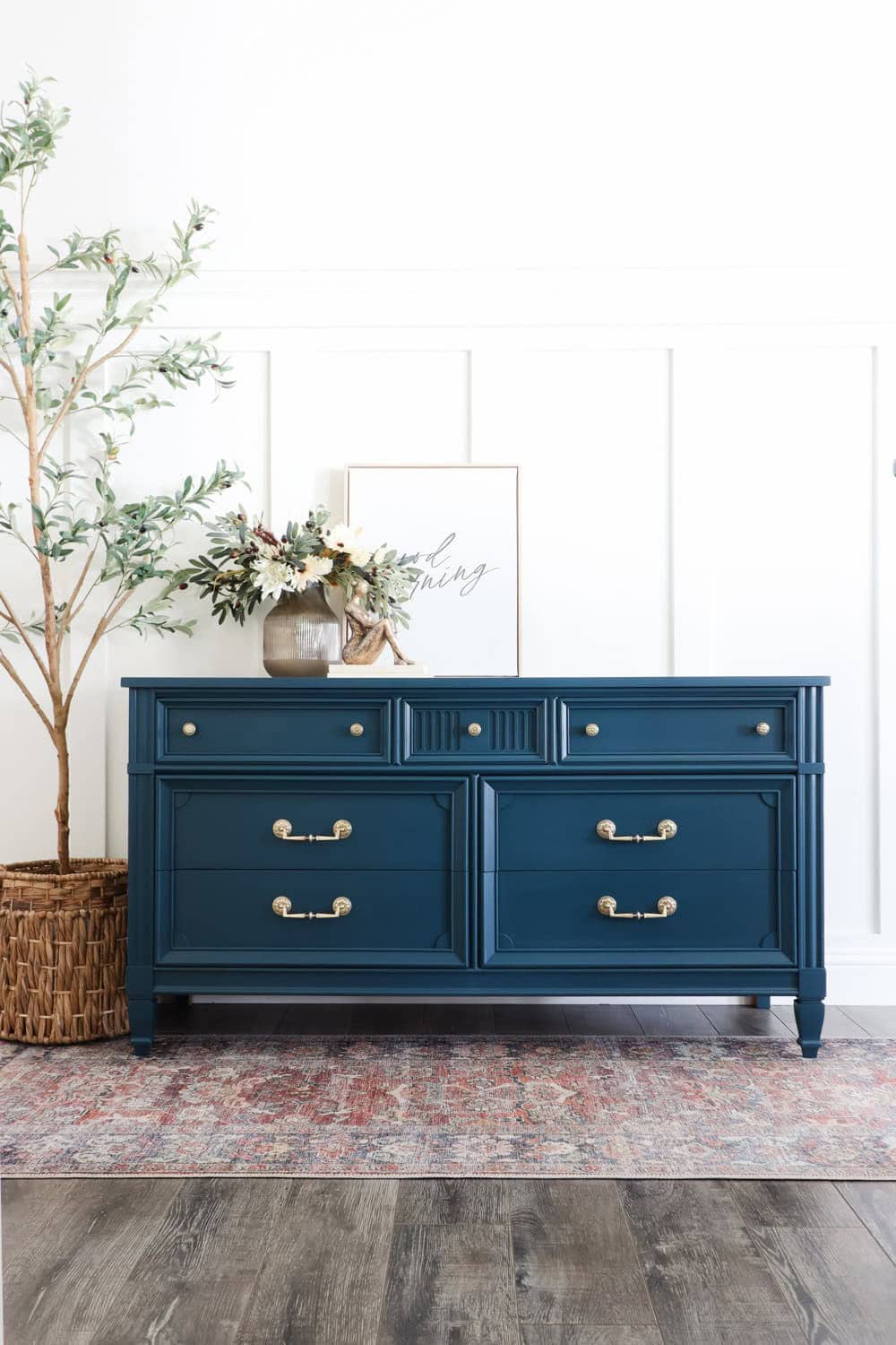 One Day Blue Dresser Makeover blue thrift store furniture makeover from The Cottage Market