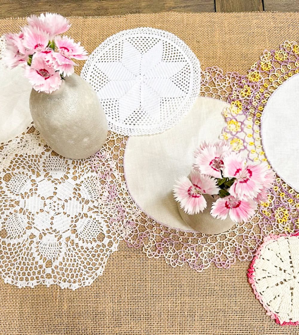 Vintage Doilies Turned Into a Cottage Table Runner thrift store upcycle idea